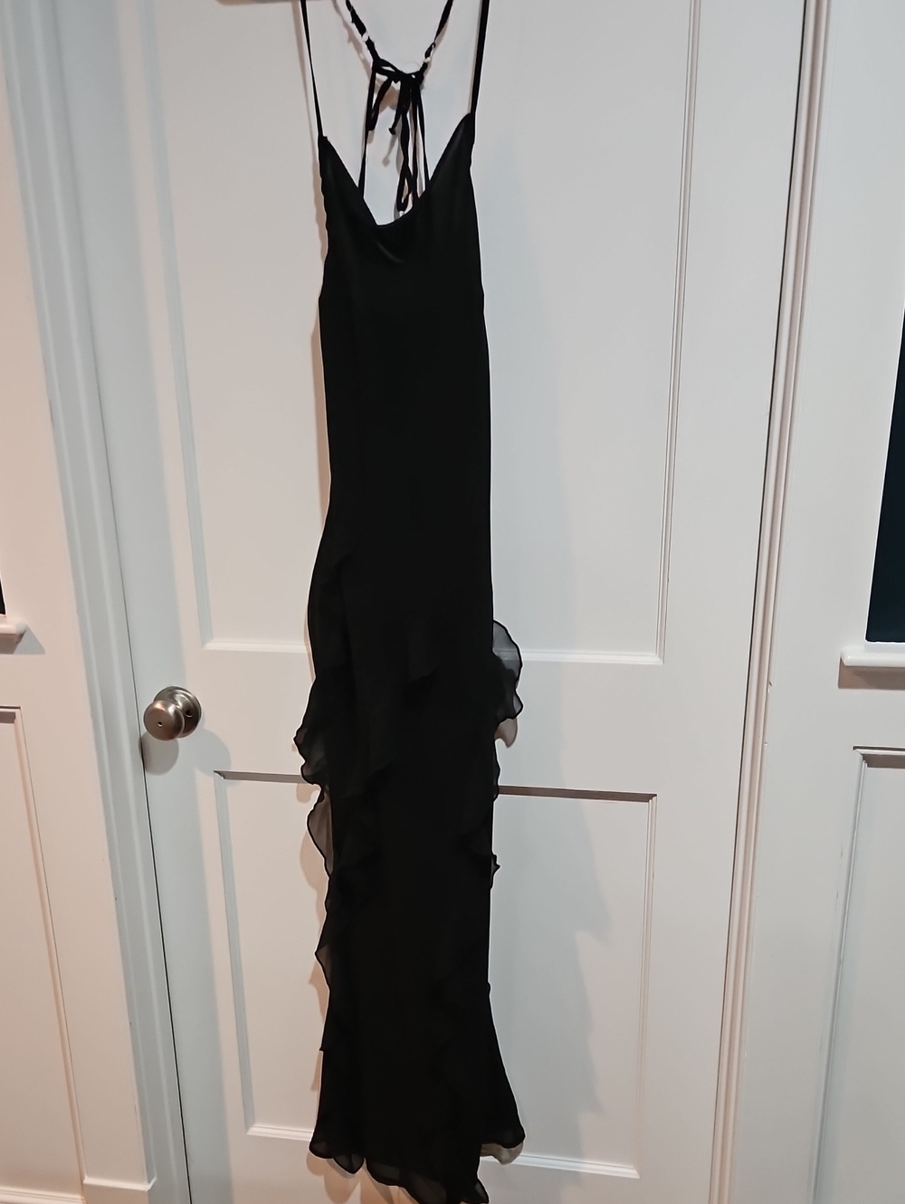 White Fox Black Ruffle Slip Dress with Tie Back Size Small